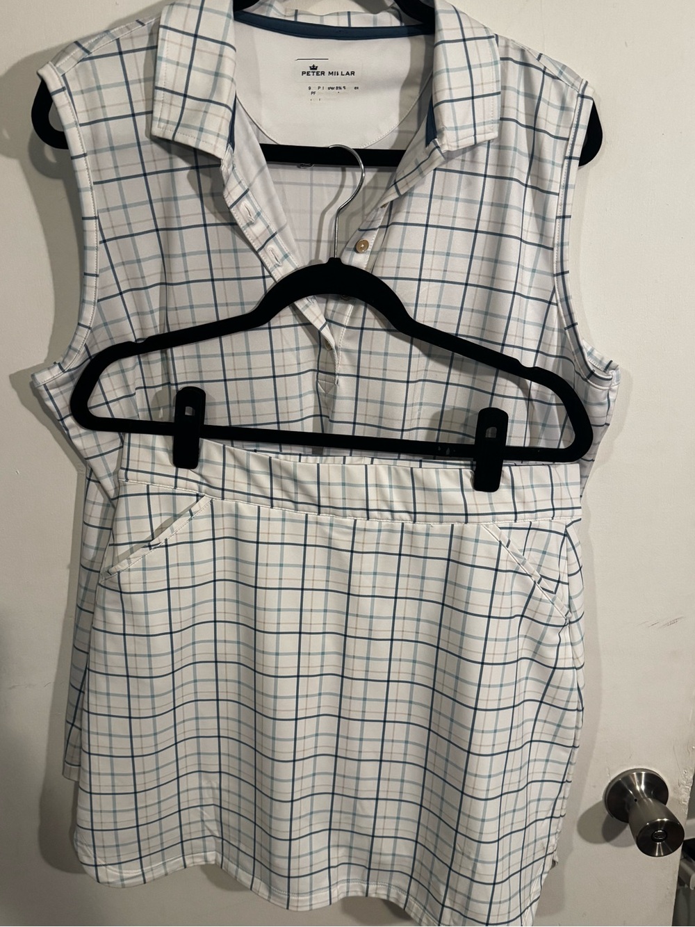 Peter Millar White Plaid with Blue Windowpane Matching Set - Top and Skort